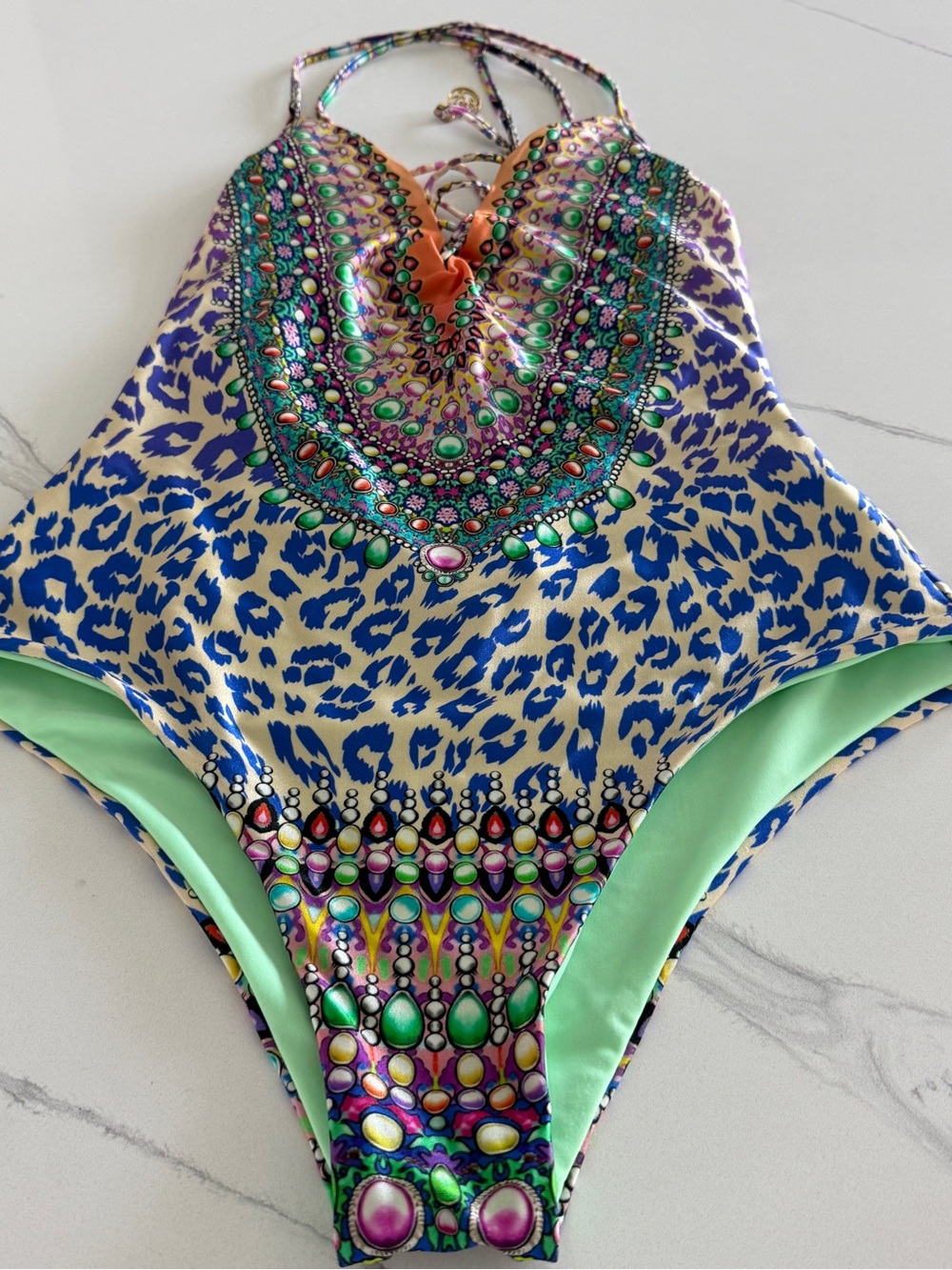 Luli Fama Multicolor Gemprint One-Piece Swimsuit - Blue, Green, Purple, Orange